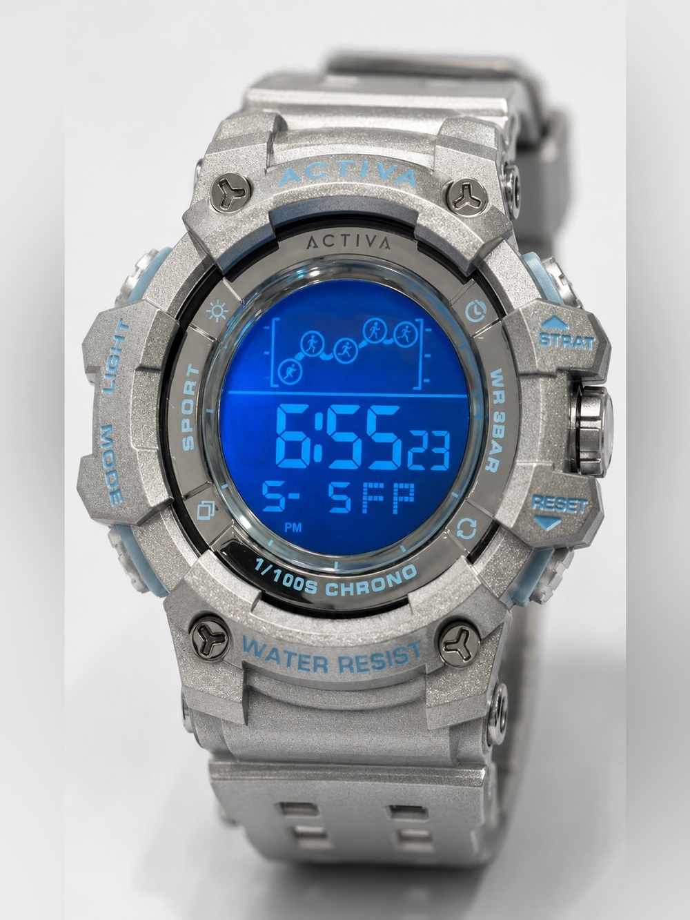 Activa X Invicta ACW8082-025 Unisex 50mm Silver Digital Sport Watch NIB